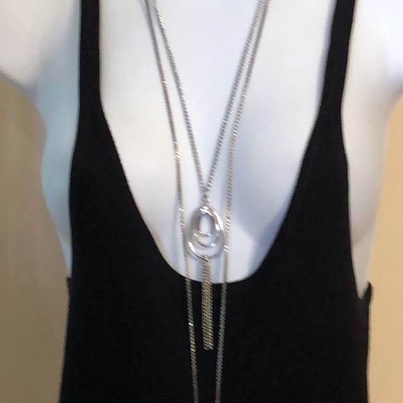 BUNDLE lot 2 silver tone long tassel necklaces statement extra long - Picture 4 of 6